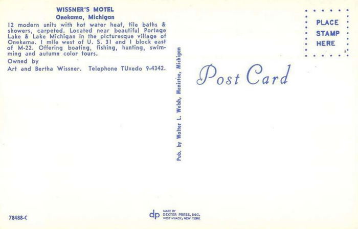 Wissners Motel (Portage Lake Motel) - OLD POSTCARD VIEW